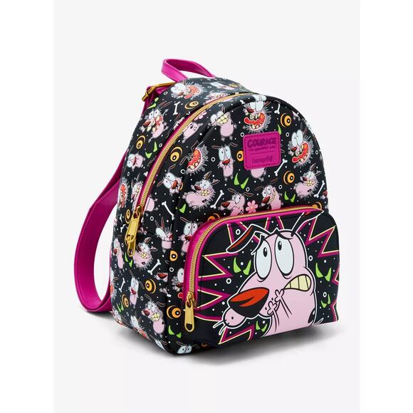 Loungefly Courage The Cowardly Dog Black AOP Mini Backpack - Picture 2 of 4